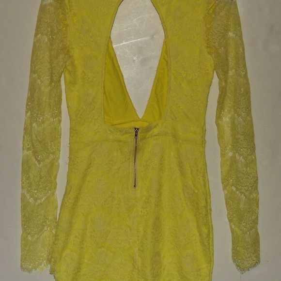 Light Yellow Lacey Mini Dress with Open Back - Picture 8 of 8